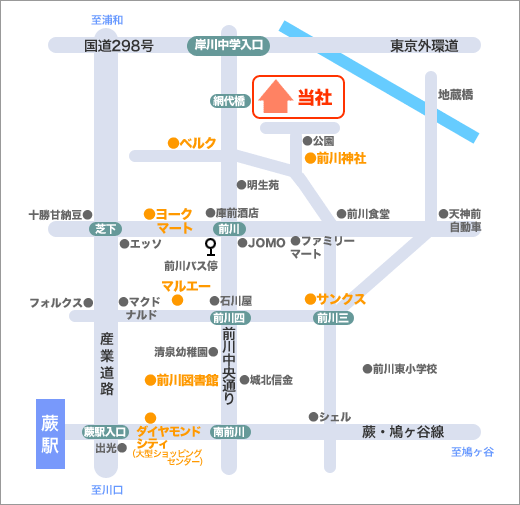川口市の倉庫 事務所 店舗 前川周辺地図